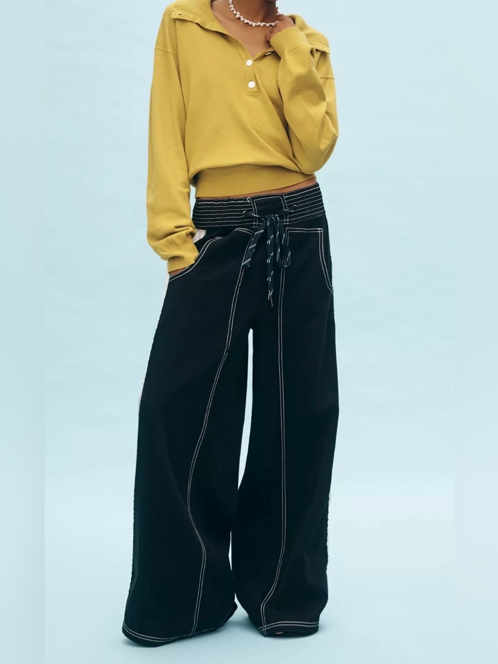 Anthropologie Pilcro Reworked Wide-Leg Sport Pants /black white statement pants - Picture 2 of 6